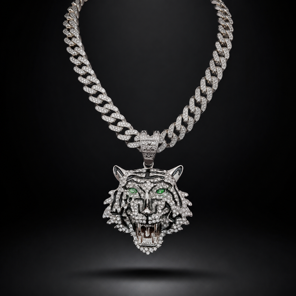 TORA — Collier Pendentif Tigre Chaîne Cubaine